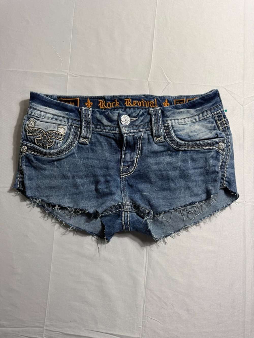 Rock Revival Distressed Dark Blue Denim Cutoff Shorts